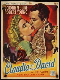 8y046 CLAUDIA & DAVID Belgian '48 romantic close up of Dorothy McGuire kissed by Robert Young!