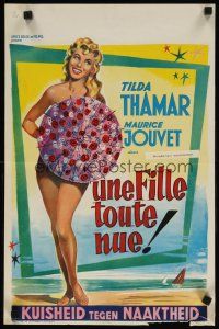 8y115 LA MUJER DESNUDA Belgian '55 great sexy artwork of Tilda Thamar on beach!