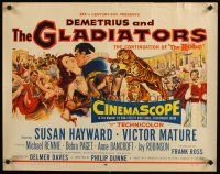 8y592 DEMETRIUS & THE GLADIATORS 1/2sh '54 Victor Mature & Susan Hayward in sequel to The Robe!