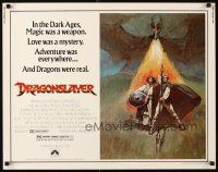 8y605 DRAGONSLAYER 1/2sh '81 cool Jeff Jones fantasy artwork of Peter MacNicol w/spear, dragon!