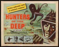 8y676 HUNTERS OF THE DEEP 1/2sh '55 cool art of shark & diver, buried secrets of the deep!