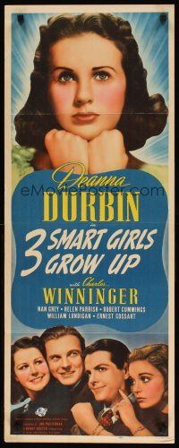 8z009 3 SMART GIRLS GROW UP insert '39 great huge headshot image of Deanna Durbin + top cast!