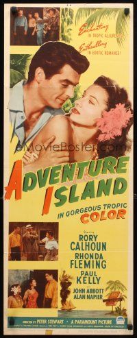8z025 ADVENTURE ISLAND insert '47 romantic close up of sexy Rhonda Fleming & Rory Calhoun!