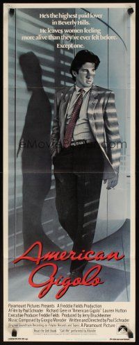8z037 AMERICAN GIGOLO int'l insert '80 male prostitute Richard Gere is being framed for murder!
