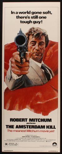 8z041 AMSTERDAM KILL insert '78 John Solie artwork of tough guy Robert Mitchum pointing revolver!