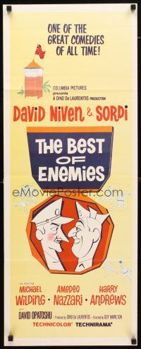 8z082 BEST OF ENEMIES insert '62 great cartoon art of WWII soldiers David Niven & Alberto Sordi!