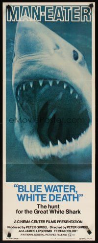 8z104 BLUE WATER, WHITE DEATH insert '71 super close image of great white shark with open mouth!