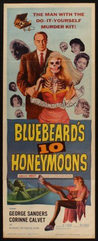 8z105 BLUEBEARD'S 10 HONEYMOONS insert '60 wild art of George Sanders with skeleton bride!