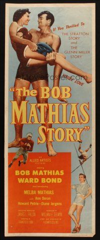 8z107 BOB MATHIAS STORY insert '54 Olympic decathlon gold winner lifts his wife Melba!