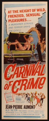 8z137 CARNIVAL OF CRIME insert '64 wild art of murderer putting tied up girl into car trunk!