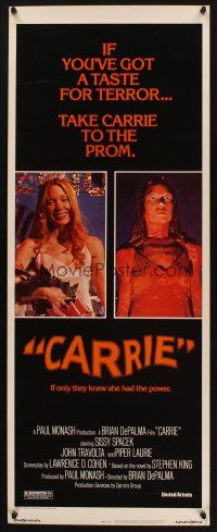 8z138 CARRIE insert '76 Stephen King, Sissy Spacek before and after her bloodbath at the prom!
