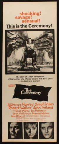 8z142 CEREMONY insert '64 artwork of Laurence Harvey in front of firing squad, plus Sarah Miles!