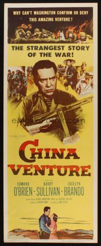 8z151 CHINA VENTURE insert '53 directed by Don Siegel, art of Edmond O'Brien with gun!