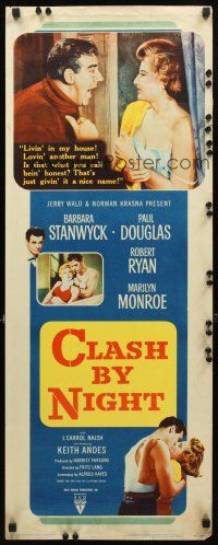 8z154 CLASH BY NIGHT insert '52 Fritz Lang, Barbara Stanwyck, Douglas, Ryan, Marilyn Monroe shown!
