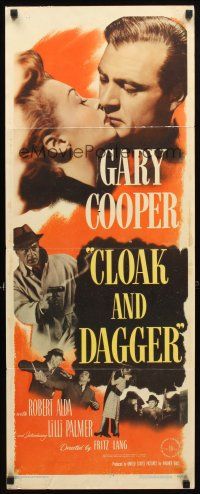 8z155 CLOAK & DAGGER insert '46 romantic close up of Gary Cooper & Lilli Palmer, Fritz Lang
