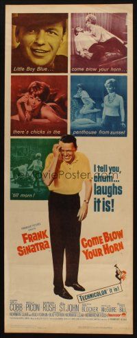 8z159 COME BLOW YOUR HORN insert '63 close up of laughing Frank Sinatra, from Neil Simon's play!