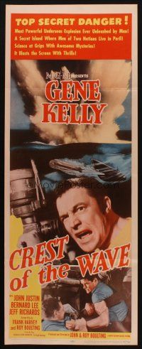 8z180 CREST OF THE WAVE insert '54 great close up of angry Gene Kelly at periscope of submarine!