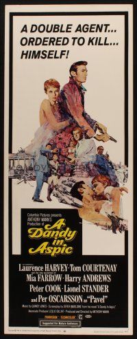 8z191 DANDY IN ASPIC insert '68 Laurence Harvey & Anthony Mann, Mia Farrow, spy thriller!