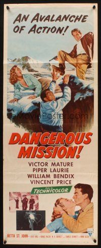 8z193 DANGEROUS MISSION insert '54 Victor Mature, Piper Laurie, an avalanche of action!