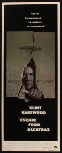 8z248 ESCAPE FROM ALCATRAZ insert '79 cool artwork of Clint Eastwood busting out by Lettick!