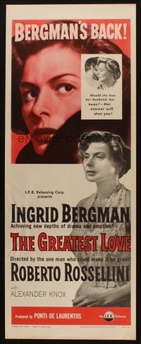 8z326 GREATEST LOVE insert '54 super close up of Ingrid Bergman, Roberto Rossellini's Europa '51!