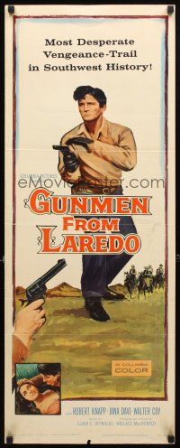 8z339 GUNMEN FROM LAREDO insert '59 western action art of cowboy drawing gun in gunfight!