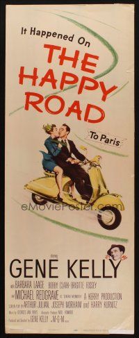 8z343 HAPPY ROAD insert '57 Gene Kelly & Barbara Laage riding & kissing on Vespa!