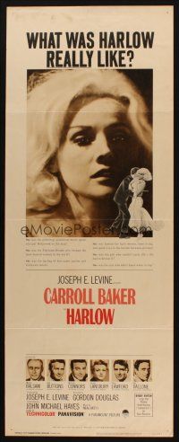 8z345 HARLOW insert '65 close portrait of Carroll Baker in the title role!