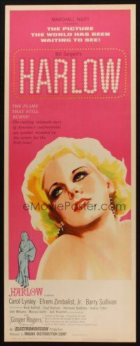 8z346 HARLOW insert '65 great artwork of Carol Lynley as The Blonde Bombshell!