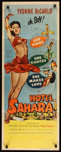8z370 HOTEL SAHARA insert '51 full-length artwork of sexy exotic veil dancer Yvonne De Carlo!