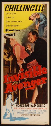 8z393 INVISIBLE AVENGER insert '58 the unseen Shadow Man, cool chilling horror artwork!