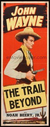 8z401 JOHN WAYNE insert '40s great image of young John Wayne with gun, The Trail Beyond!