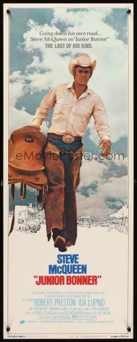 8z404 JUNIOR BONNER insert '72 full-length rodeo cowboy Steve McQueen carrying saddle!