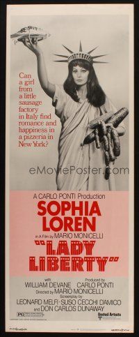 8z426 LADY LIBERTY insert '72 wacky image of sexy Sophia Loren as Statue of Liberty w/sausages!