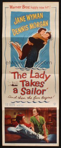 8z427 LADY TAKES A SAILOR insert '49 Michael Curtiz, Jane Wyman with boat captain Dennis Morgan!
