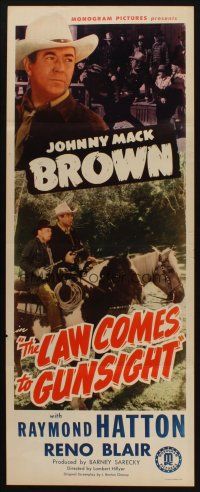8z436 LAW COMES TO GUNSIGHT insert '47 great images of tough cowboy Johnny Mack Brown!