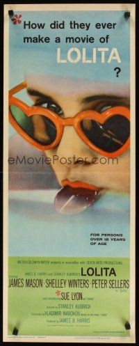 8z001 LOLITA insert '62 Stanley Kubrick, sexy Sue Lyon with heart sunglasses & lollipop!