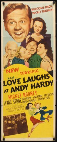 8z460 LOVE LAUGHS AT ANDY HARDY insert '47 Mickey Rooney, cool different art by Al Hirschfeld!
