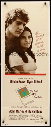 8z461 LOVE STORY int'l insert '70 great romantic close up of Ali MacGraw & Ryan O'Neal!