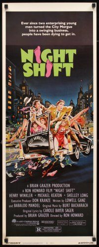 8z538 NIGHT SHIFT insert '82 Michael Keaton, Henry Winkler, sexy girls in hearse art by Mike Hobson!