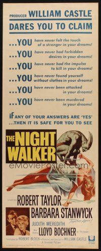 8z539 NIGHT WALKER insert '65 William Castle, Reynold Brown art of monster & sexy near-naked girl!