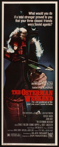 8z564 OSTERMAN WEEKEND insert '83 typical Sam Peckinpah, cool close up of woman w/bow & arrow!