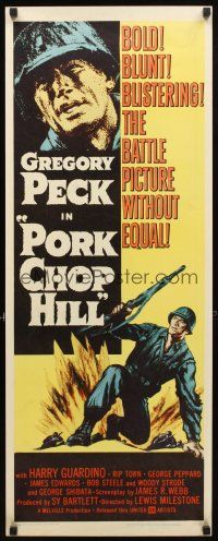 8z598 PORK CHOP HILL insert '59 Lewis Milestone directed, art of Korean War soldier Gregory Peck!