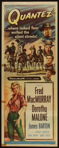 8z623 QUANTEZ insert '57 artwork of Fred MacMurray & sexy Dorothy Malone with torn shirt!