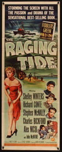 8z627 RAGING TIDE insert '51 art of sexy bad girl Shelley Winters, Richard Conte, ship in ocean!