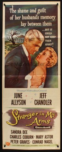 8z707 STRANGER IN MY ARMS insert '59 close up of Jeff Chandler grabbing pretty June Allyson!