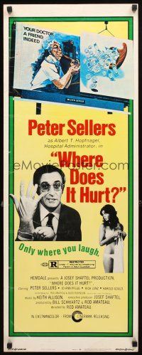 8z763 WHERE DOES IT HURT insert '72 wacky image of doctor Peter Sellers, only where you laugh!