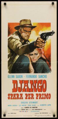 8z835 DJANGO SHOOTS FIRST Italian locandina '66 Django Spara Per Primo, cool Symeoni western art!