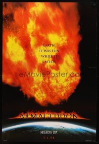 9a048 ARMAGEDDON teaser DS 1sh '98 Bruce Willis, Billy Bob Thornton, Liv Tyler, huge fireball