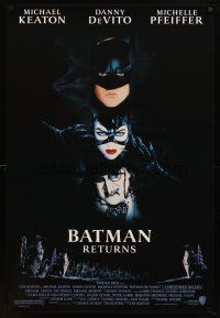 9a066 BATMAN RETURNS 1sh '92 cool image of Michael Keaton, Danny DeVito, Michelle Pfeiffer!